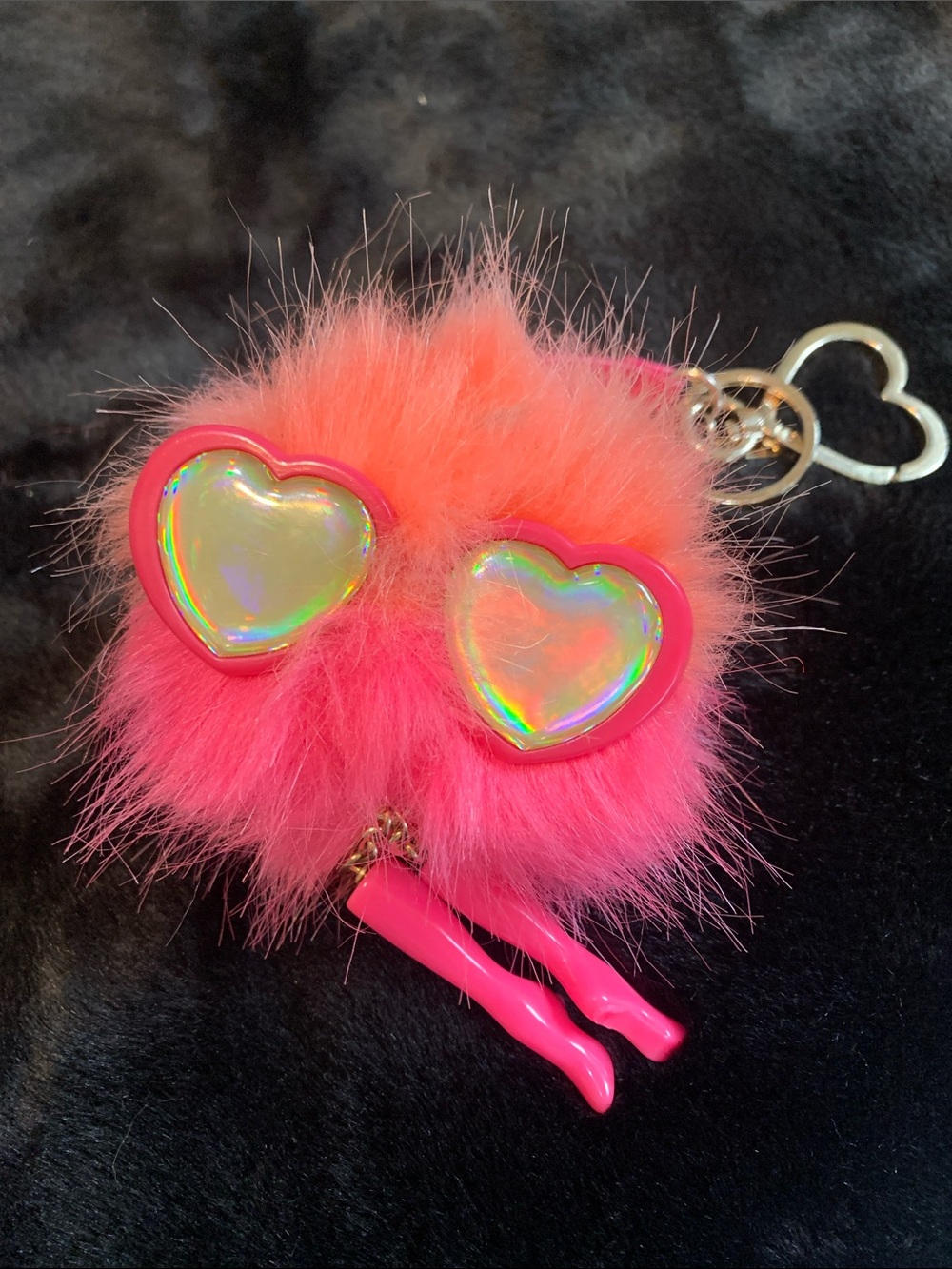 Victoria's Secret Pink & Orange Heart Sunglasses Fluffy Keychain